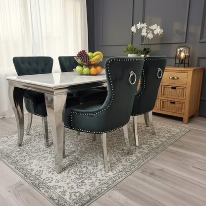 Luxury Lorens 160cm Marble Dining Table With Chrome 4-Leg Base