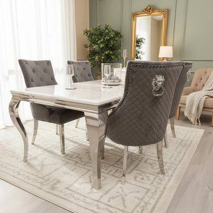 Luxury Lorens 160cm Marble Dining Table With Chrome 4-Leg Base