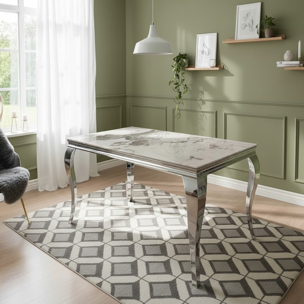 Luxury Lorens 180cm Marble Dining Table With Chrome 4-Leg Base