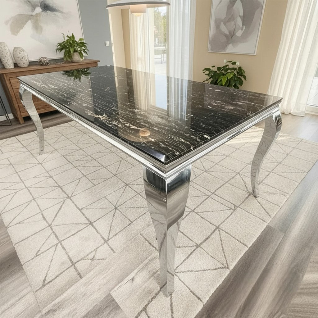 Luxury Lorens 180cm Marble Dining Table With Chrome 4-Leg Base