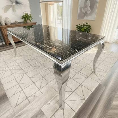 Luxury Lorens 180cm Marble Dining Table With Chrome 4-Leg Base