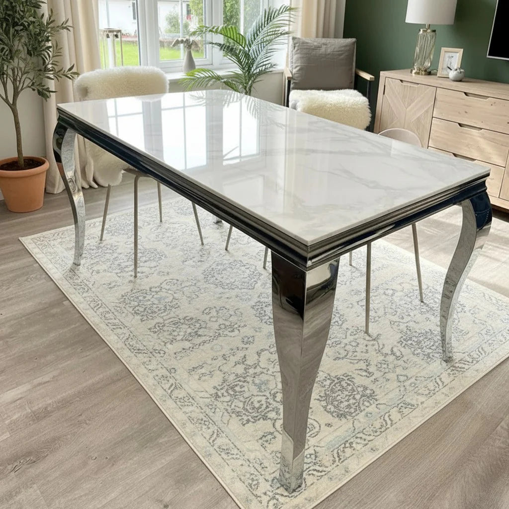 Luxury Lorens 180cm Marble Dining Table With Chrome 4-Leg Base