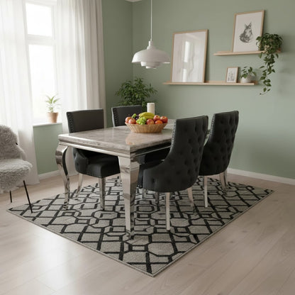 Luxury Lorens 200cm Marble Dining Table in Cream/Beige With Chrome 4-Leg Base