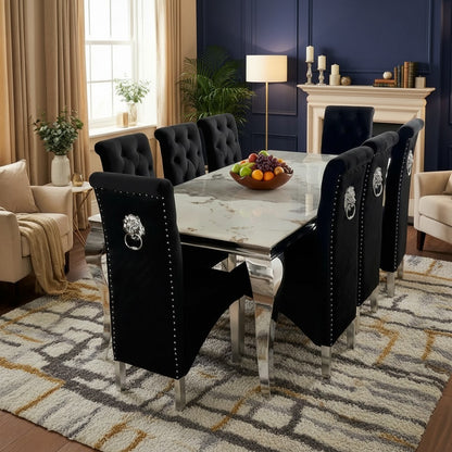 Luxury Lorens 200cm Marble Dining Table in Cream/Beige With Chrome 4-Leg Base