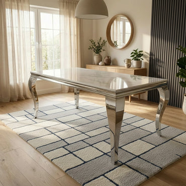 Luxury Lorens 200cm Marble Dining Table in Cream/Beige With Chrome 4-Leg Base