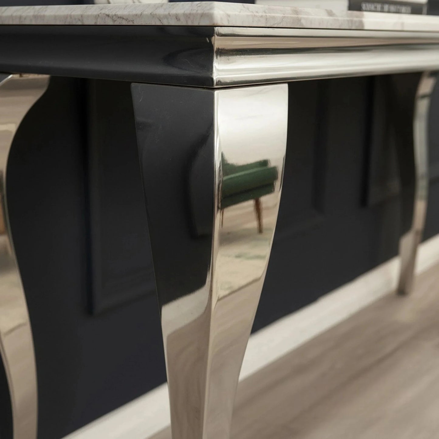 Luxury Lorens Chrome Console Table Steel Legs With 140x40cm Cream/Beige Marble Top