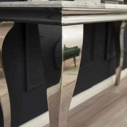 Luxury Lorens Chrome Console Table Steel Legs With 140x40cm Cream/Beige Marble Top