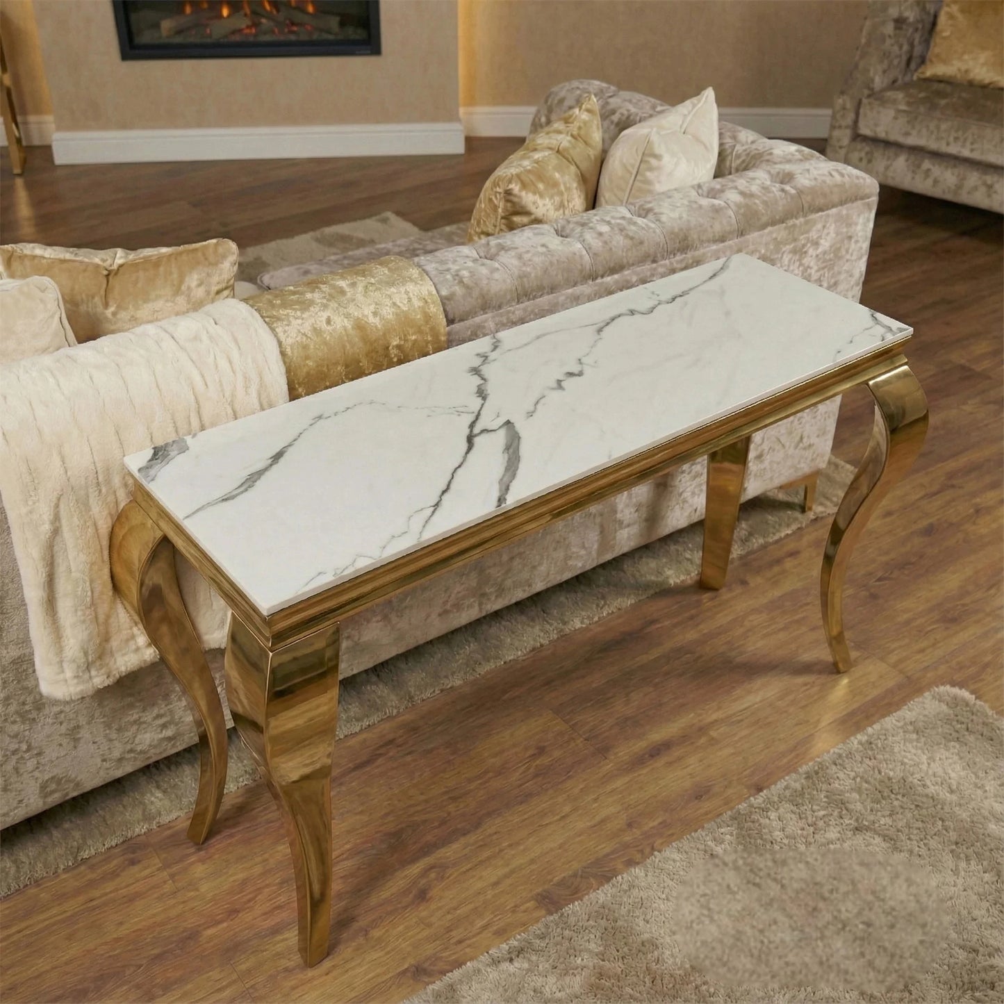 Luxury Lorens Modern Design Gold Console Table With 120x40cm White Stone Top