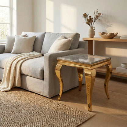 Luxury Lorens Gold Lamp Table With 60x60cm White Sintered Stone Top