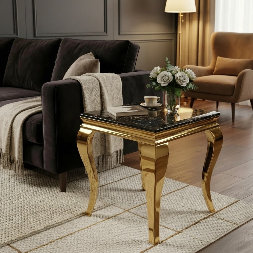 Luxury Lorens Gold Lamp Table With 60x60cm White Sintered Stone Top