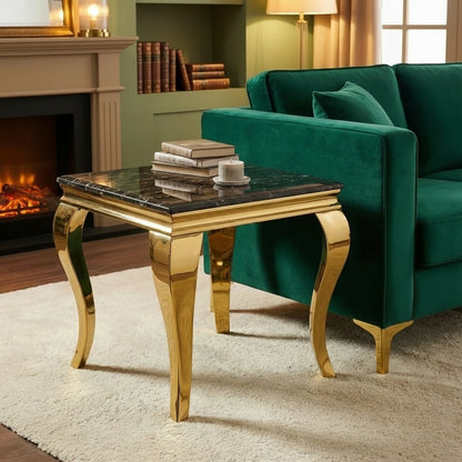 Luxury Lorens Gold Lamp Table With 60x60cm White Sintered Stone Top