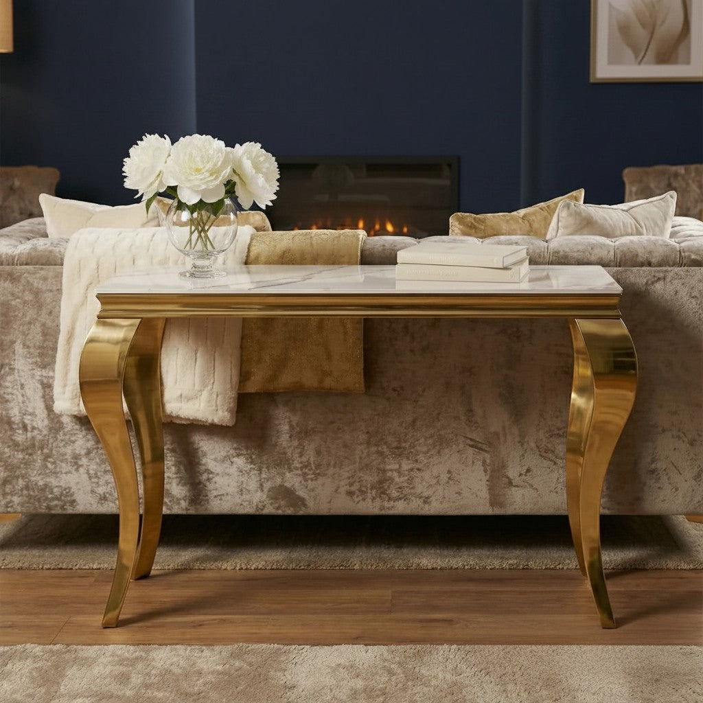 Luxury Lorens Modern Design Gold Console Table With 120x40cm White Stone Top