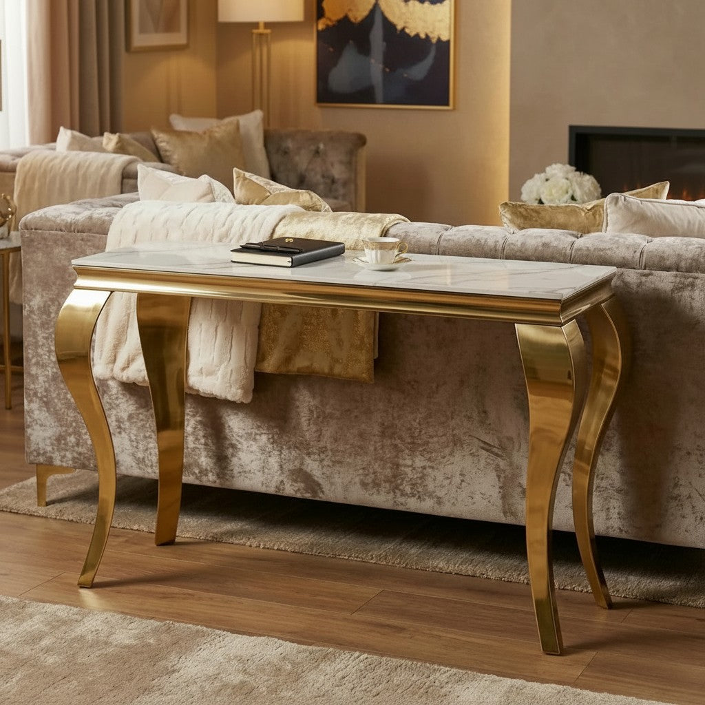 Luxury Lorens Modern Design Gold Console Table With 120x40cm White Stone Top