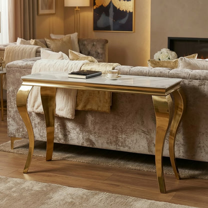 Luxury Lorens Modern Design Gold Console Table With 120x40cm White Stone Top