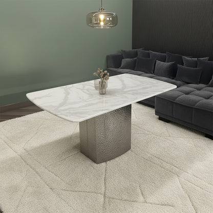 Luxury Lucca 1.8m Slimline White Marble Dining Set Table With Gunnar Light Grey Velvet Chairs