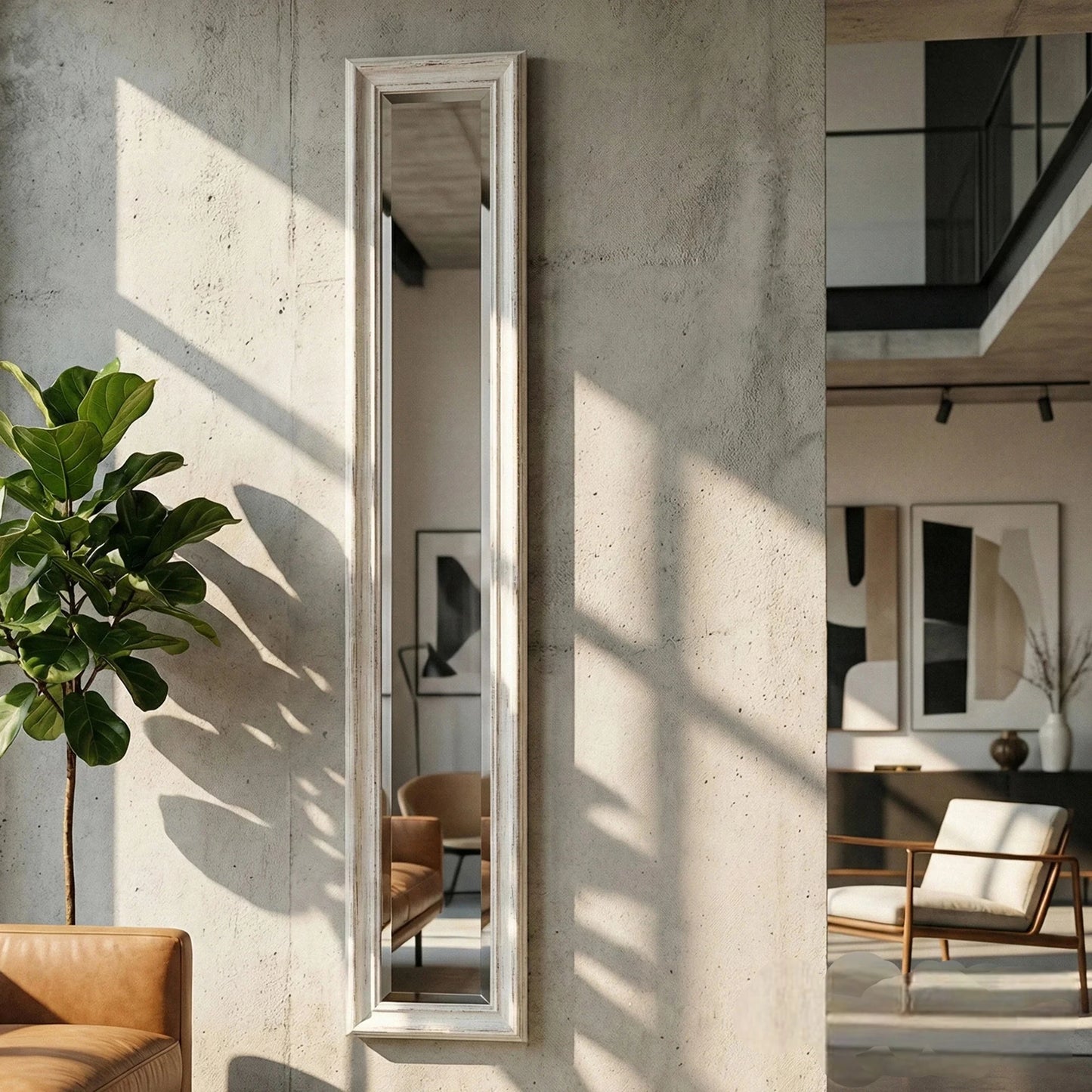 Luxury Lumi 135cm x 19cm Antique White Narrow Slim Wall Mirror