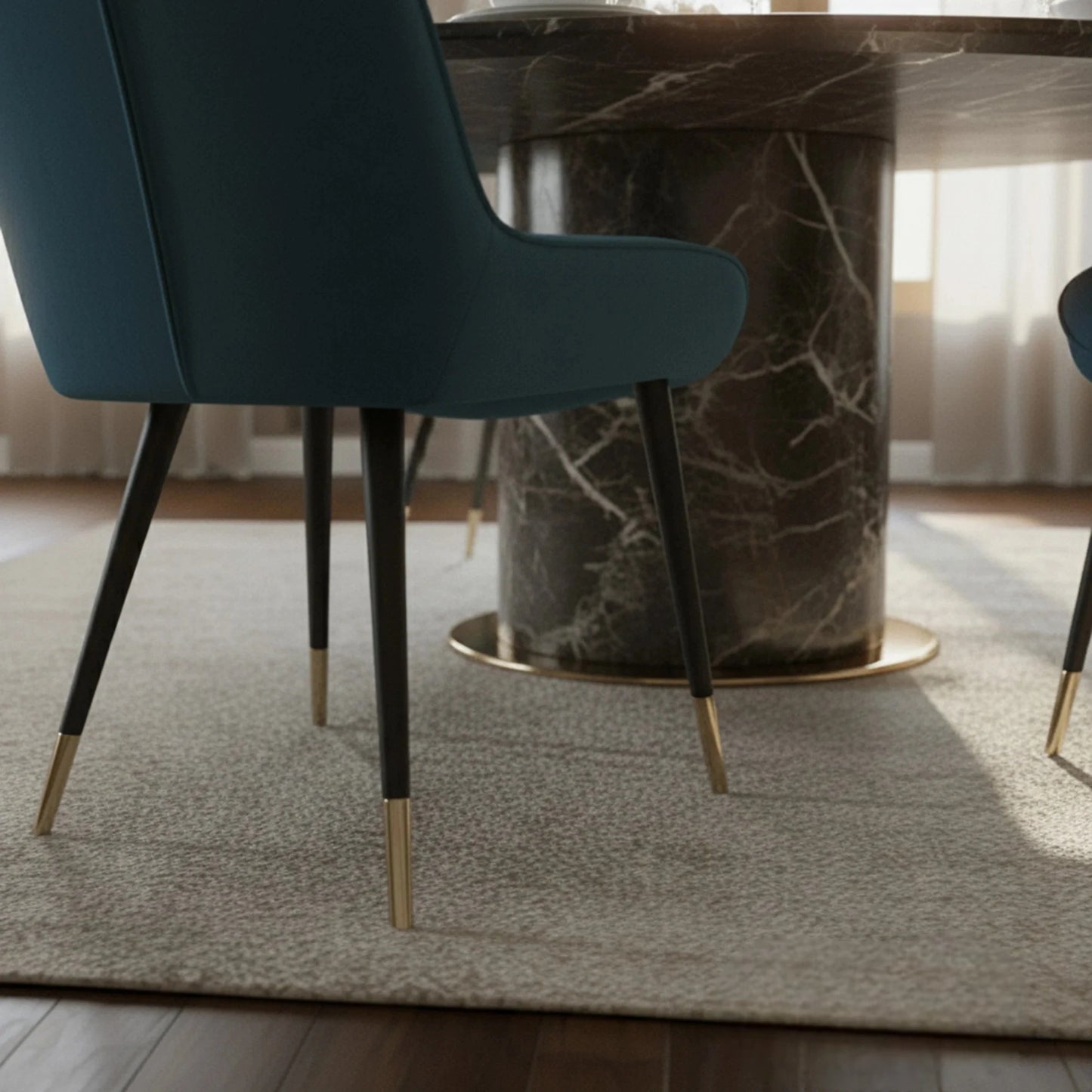 Luxury Lyder Plush Velvet Dining Chair With Cross Stitch Back And Scandinavian Black Metal Legs