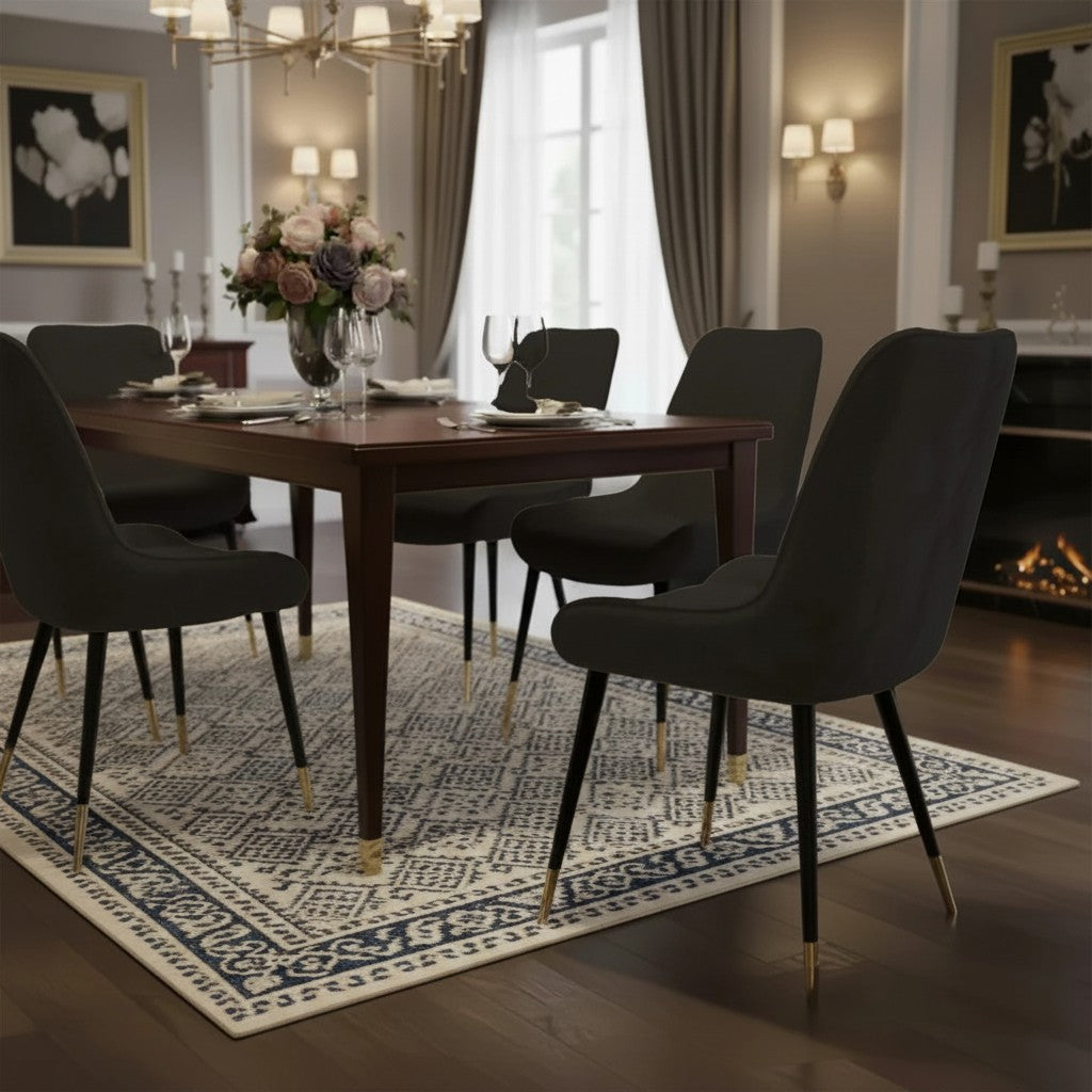 Luxury Lyder Plush Velvet Dining Chair With Cross Stitch Back And Scandinavian Black Metal Legs