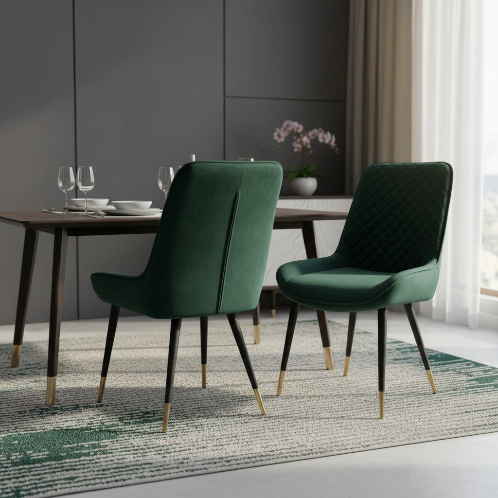 Luxury Lyder Plush Velvet Dining Chair With Cross Stitch Back And Scandinavian Black Metal Legs