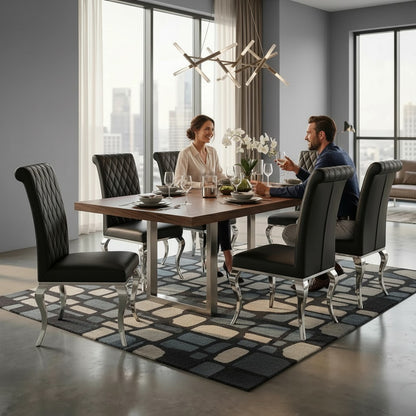 Luxury Niklas Black Faux Leather Dining Chair With Chrome Curved Legs