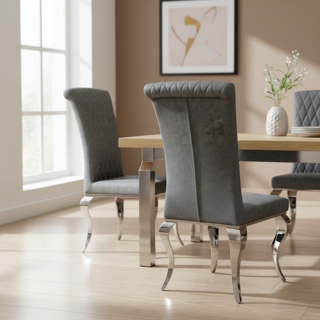 Luxury Niklas Black Faux Leather Dining Chair With Chrome Curved Legs