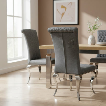 Luxury Niklas Black Faux Leather Dining Chair With Chrome Curved Legs