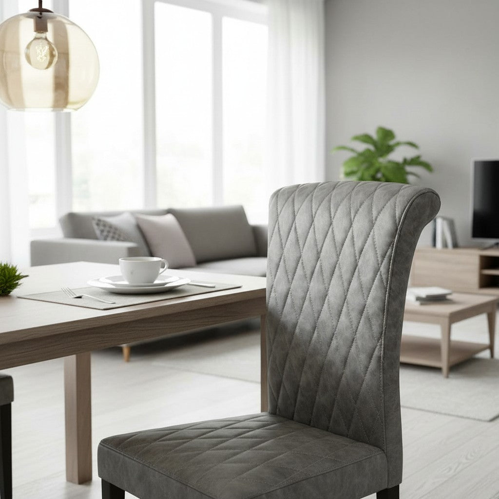 Luxury Niklas Black Faux Leather Dining Chair With Chrome Curved Legs