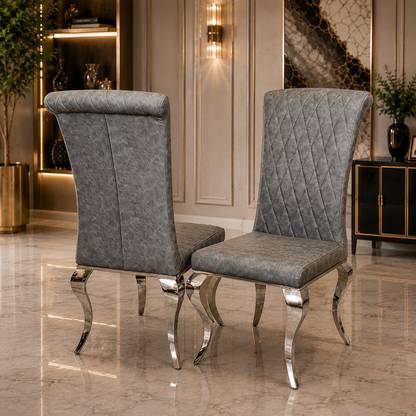 Luxury Niklas Black Faux Leather Dining Chair With Chrome Curved Legs