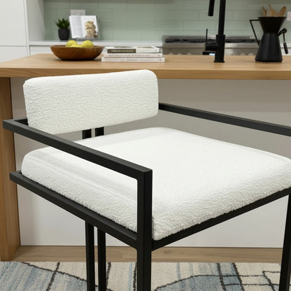 Luxury Nils Boucle Bar Stool With Black Metal Stand And Modern Counter Stool