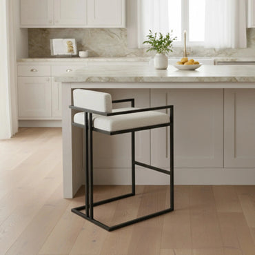 Luxury Nils Bouclé Bar Stool With Black Metal Stand And Modern Counter Stool