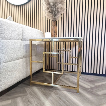 Luxury Nori Art Deco Style Gold Side End Lamp Table With 55x55cm Polar White Stone Top