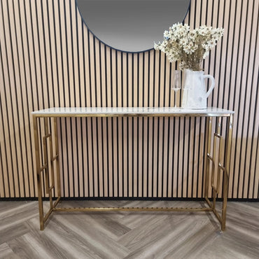 Luxury Nori Art Deco Design Gold Console Table With 120x40cm Polar White Stone Top