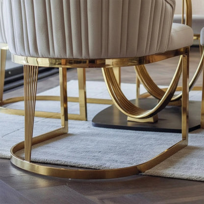 Luxury Olivia Beige Velvet Dining Chair With Fluted Back And Gold Stainless Steel Frame