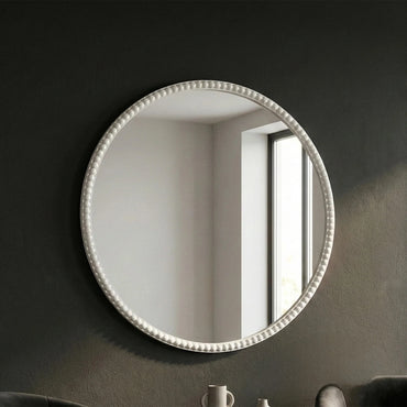 Luxury Orel 76cm Washed Wood Beaded Round Wall Mirror