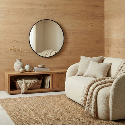 Luxury Orel 80cm Modern Design Round Classic Wall Mirror With Black Aluminium Frame