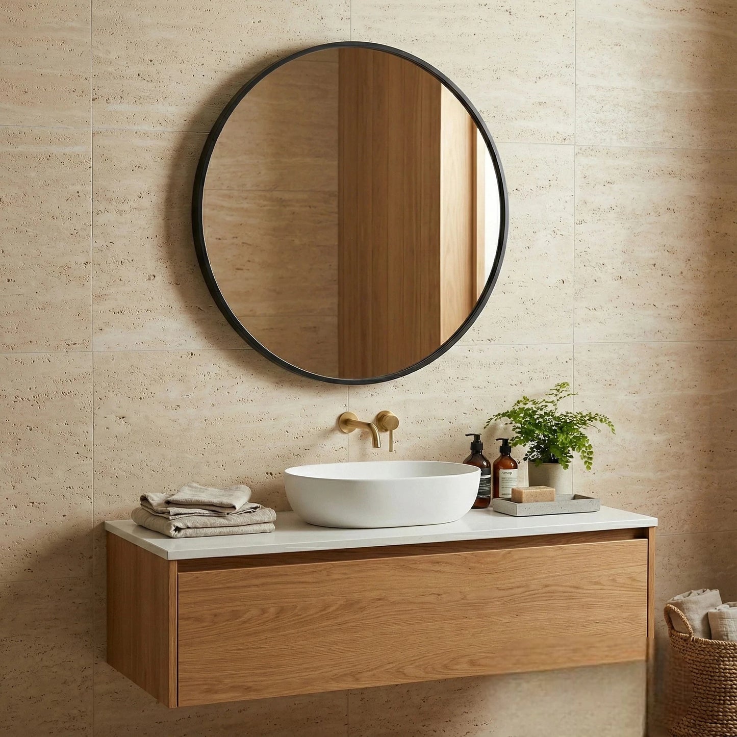 Luxury Orel 80cm Modern Design Round Classic Wall Mirror With Black Aluminium Frame
