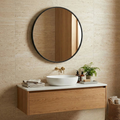Luxury Orel 80cm Modern Design Round Classic Wall Mirror With Black Aluminium Frame