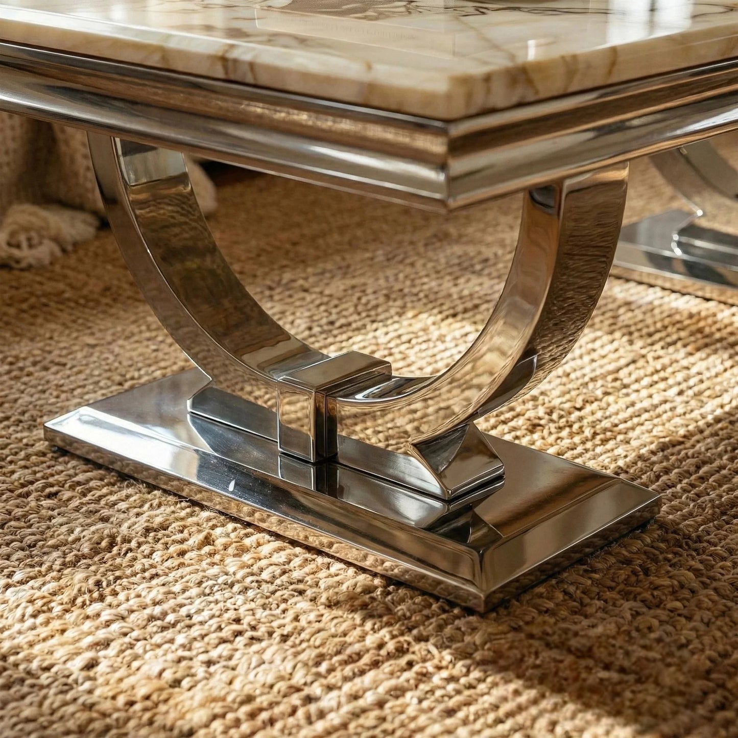 Luxury Orvar 130cm Chrome Coffee Table With Cream/Beige Marble Top And Ring Stand