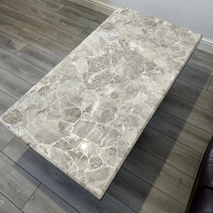 Luxury Orvar 130cm Chrome Coffee Table With Light Grey Marble Top And Ring Stand