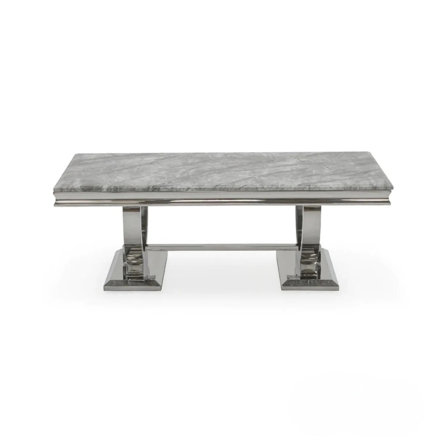 Luxury Orvar 130cm Chrome Coffee Table With Light Grey Marble Top And Ring Stand