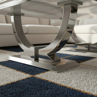 Luxury Orvar 130cm Chrome Coffee Table With White Marble Top And Ring Stand