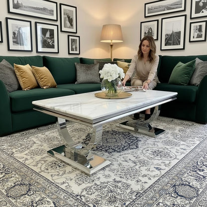 Luxury Orvar 130cm Chrome Coffee Table With White Marble Top And Ring Stand