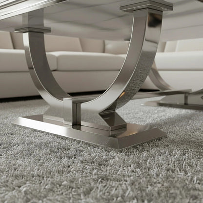 Luxury Orvar 130cm Chrome Coffee Table With White Marble Top And Ring Stand