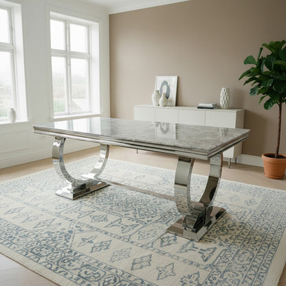 Luxury Orvar 180cm Marble Dining Table With Double Ring Chrome Base