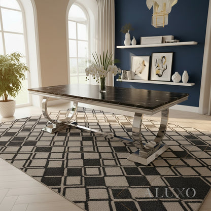 Luxury Orvar 180cm Marble Dining Table With Double Ring Chrome Base