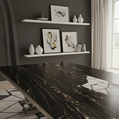 Luxury Orvar 180cm Marble Dining Table With Double Ring Chrome Base
