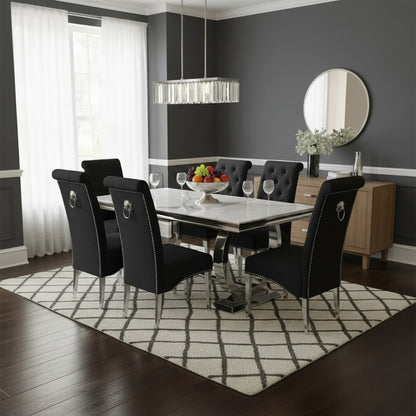 Luxury Orvar 180cm Marble Dining Table With Double Ring Chrome Base