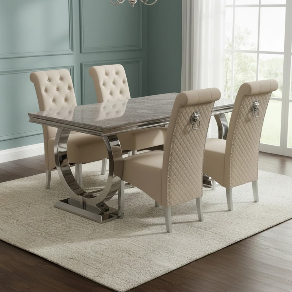 Luxury Orvar 180cm Marble Dining Table With Double Ring Chrome Base