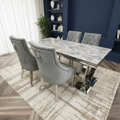 Luxury Orvar 180cm Marble Dining Table With Double Ring Chrome Base