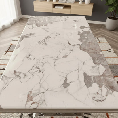 Luxury Orvar 180cm Marble Dining Table With Double Ring Chrome Base